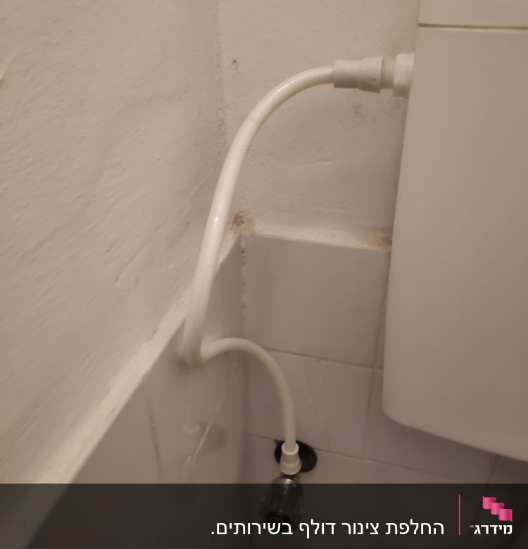 צינור מים מחובר למיכל הדחה בשירותים